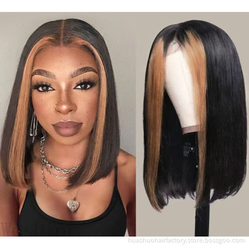 Wholesale Highlight Color Short Human Hair Wig Brazilian Virgin Bob Ombre Color Wigs 100% Human Hair Lace Wig